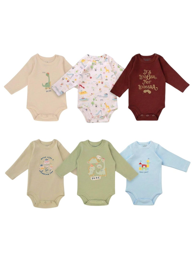 Junior Baby Long Sleeve Bodysuits, 6-Pack, Multiple Designs, 100% Cotton - Baby Boy - Image 2